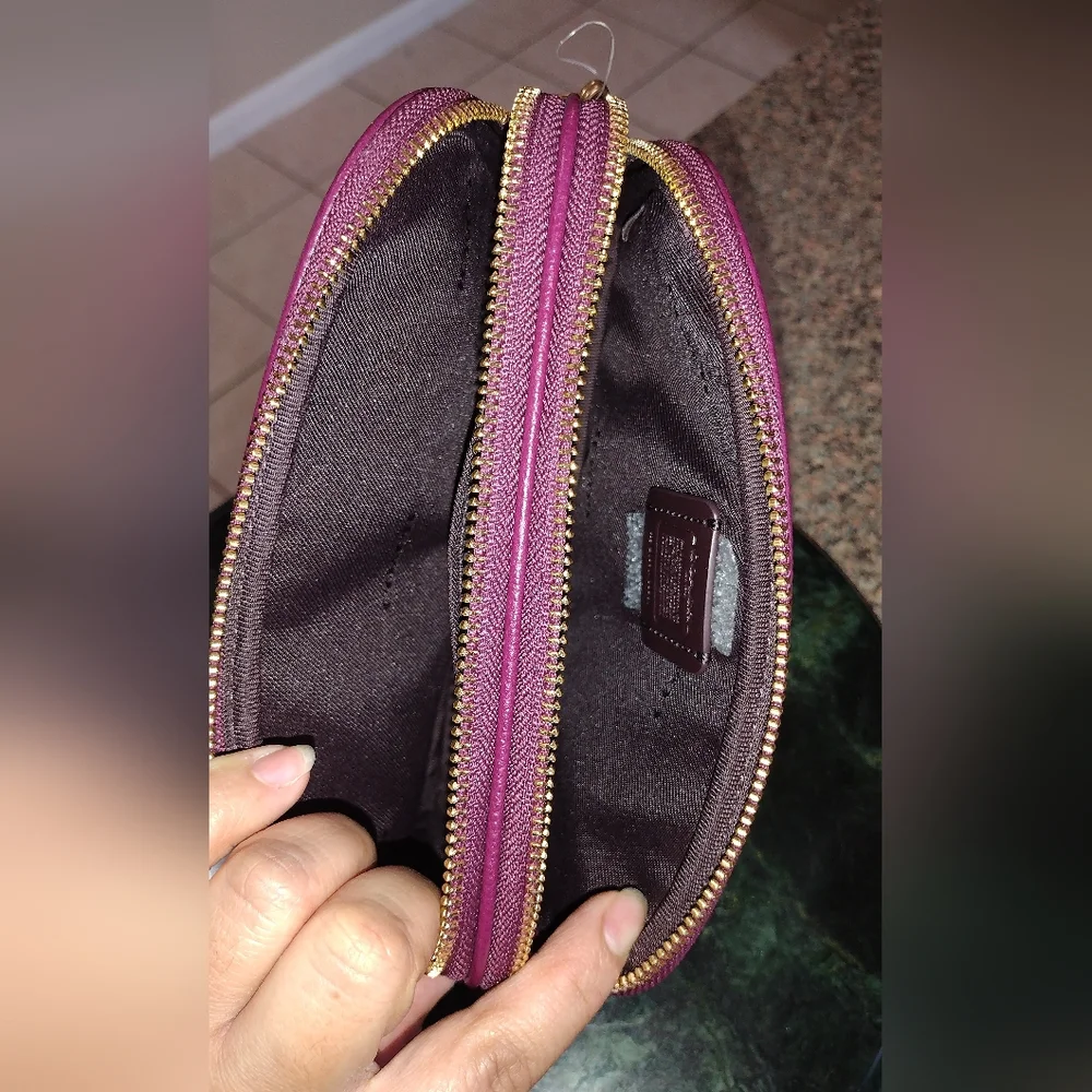 NWT Coach Cristal Border Rivets Dark Berry Crossbody / Clutch in Pebble …